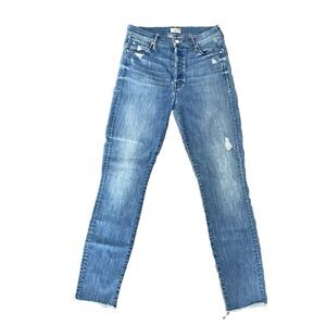 MOTHER Jeans Womens 27 Stunner Ankle Fray Graffiti Girl Medium Wash Button Fly